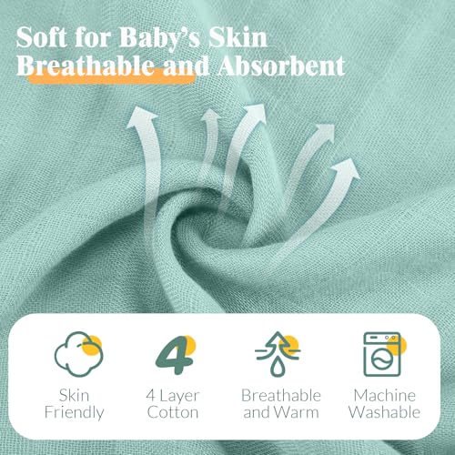 Image of Preboun 6 Pcs Muslin Hooded Baby Towels and Washcloths,Green,Blue