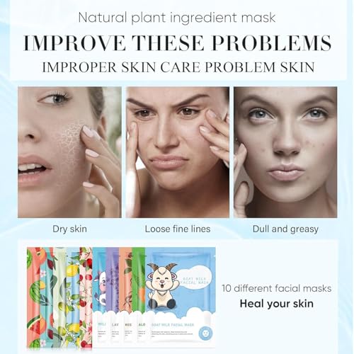 10 Pack Sheet Face Masks Skincare for All Skin Types, Hydrating Facial Sheets Mask Skincare, Fruit Facial Mask, Moisturizing Face Masks Suitable for Sensitive Skin, Bulk Facial Mask for Spa - Image 5