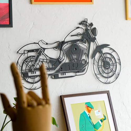Image of 7 Decore Rustic Wooden Motor Bike Wall Decor in Black Color - Perfect for Bike Enthusiasts | Handcrafted Motor Bike Art Piece for Home, Game Room, Cafe or Office