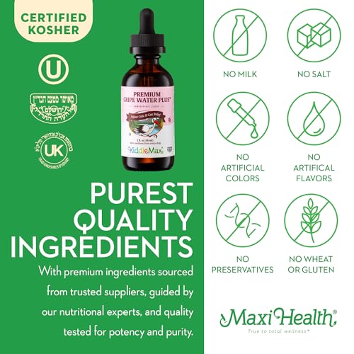 Maxi Health Homeopathic Gripe Water for Babies – Fast Acting Colic Calm Baby Gas Drops for Newborns – Natural Chamomile, Ginger, Peppermint & Fennel Baby Water for Hiccups Kosher (2 fl oz) Kosher - Image 6