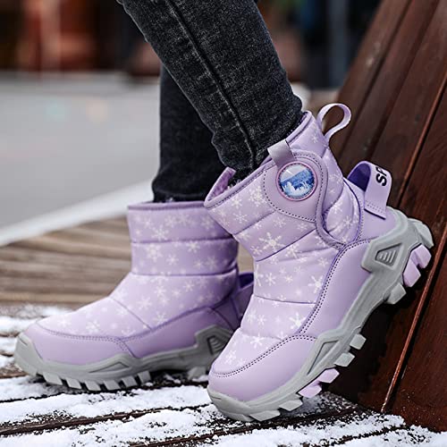 Children Boots Snow Boots Girls Boys OutdoorBoots Waterproof Warm Boots Plush Lined Western Boots for Little Girls (Purple, 9.5-10 Years Big Kids)4