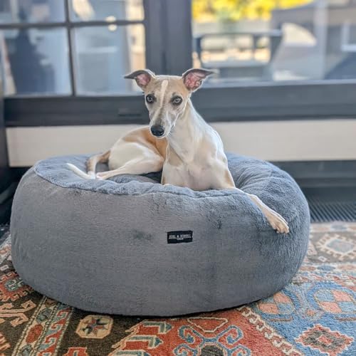 EDEL&SCHNELL orthopädisches Luxus Hundebett, rund aus hochwertigem Kunstfell, Hundekissen waschbar mit extra Höhe für Whippets, Windhunde, Ridgeback Viszla und Co. (100 cm)