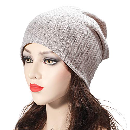 Zlyc Women Fashion Knit Slouchy Beanie Hat Thin Stretch Skull Caps (Solid Grey) #TOP1
