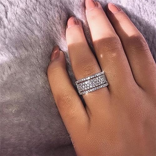 925 Sterling Silver Shiny Full Diamond Ring Cubic Zirconia Rings CZ Diamond Multi Row Ring Eternity Engagement Wedding Band Ring for Women (US Code 8)3