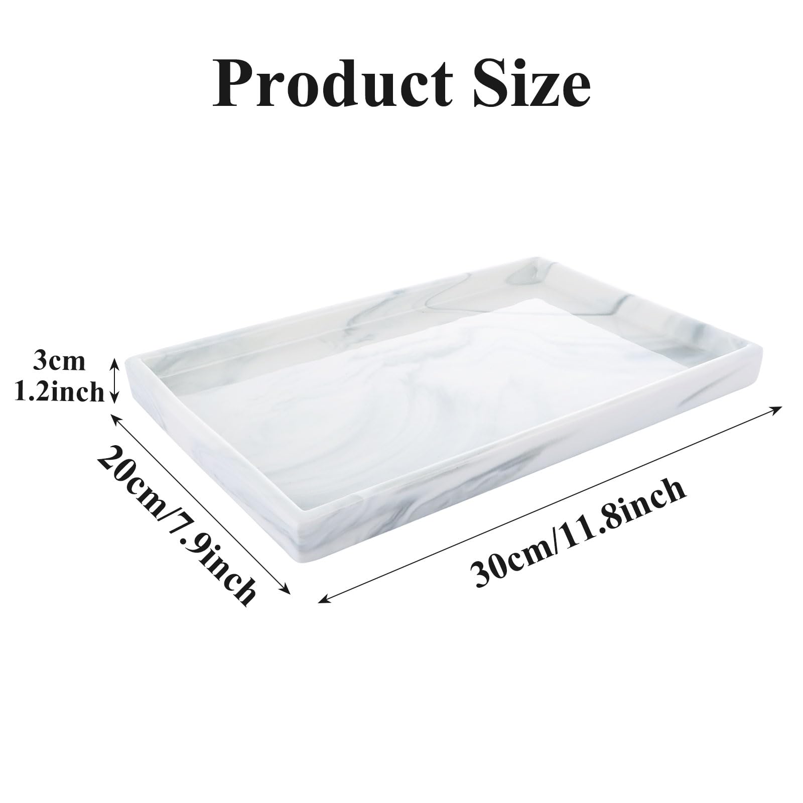 Grand plateau décoratif en marbre de 30 x 20 cm, grand plateau de courtoisie blanc, plateau de salle de bain rectangulaire pour bougie, petite plante, savon, bijoux