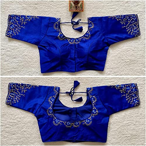 Image of Pujia Mills Women's Silk Embroidery Sequence Work Half Sleeve Readymade Blouse