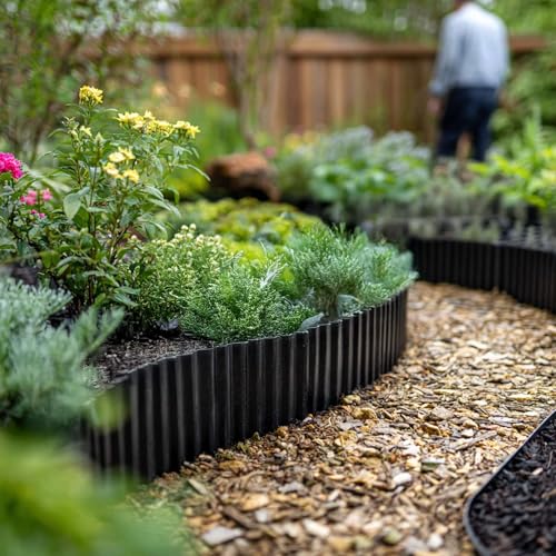 Nicoman Metal Garden Edging Border - Heavy Duty Galvanised Steel Lawn Edging, Flexible Diy Landscape Border For Trees, Flower Beds, And Plants (Black, 6"X20Ft) - 3