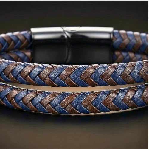 Image of THE MEN THING Leather Bracelet for Men - American Style Genuine Leather Multi-Layer Braided Bracelet with 100% Stainless Steel Magnetic Buckle for Men & Boys (8 inch)