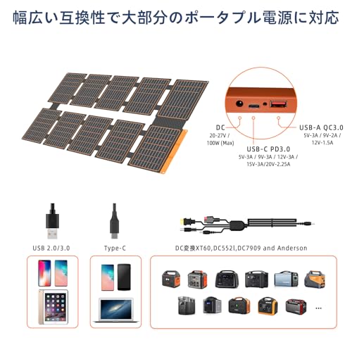 FlexSolar 100 W Foldable Solar Panel, USB-C/USB-A/DC Output, Solar Charger, IP67 Waterproof, Dustproof, Earthquake, Disaster, Power Outage, For Outdoor Phone, Pad, Laptop, Android Compatible