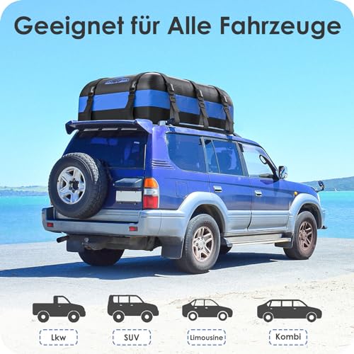 Dachbox Faltbar 20 Cubic/566 L, 700D Wasserdicht Dachbox Auto, Dachbox mit Anti-Rutsch-Matte und 10 Schwerlastgurten, Faltbare Weich Dachtasche Auto für Autos mit/ohne Gepäckträger(Blau) – Bild 5