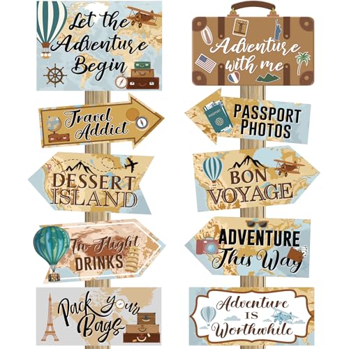Ysleen 20 Pcs Travel Themed Party Decorations Set Let The Adventure Begin Sign Adventure Signs Bon Voyage Party Decorations for Birthday Baby Shower Travel, 11 x 8 Inch, 11 x 5 Inch (Vintage)