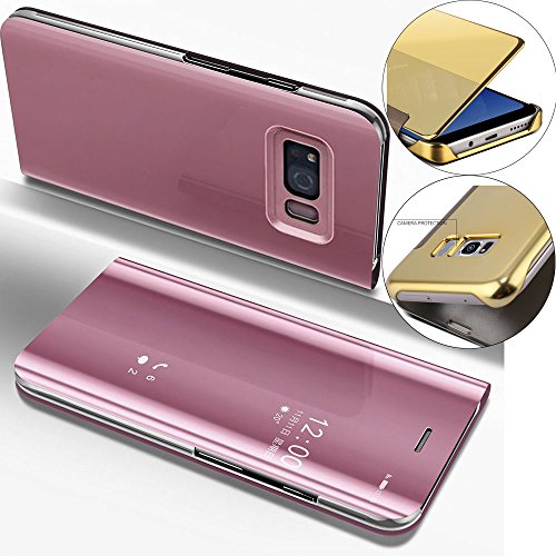 EMAXELERS Galaxy S6 Edge Funda, Funda Samsung Galaxy S6 Edge Espejo Caja de Maquillaje con Marco de Cuero de la PU Flip Protectora de Cuerpo Completo para Samsung Galaxy S6 Edge Mirror PU : Rose Gold