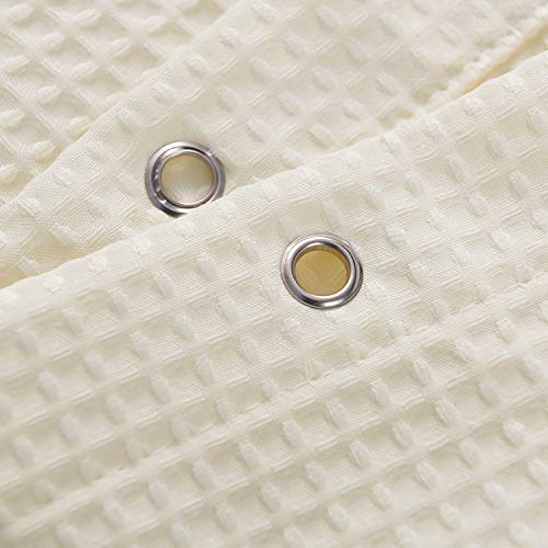 Image of Barossa Design Stall Fabric Shower Curtain Waffle Weave 54 Wide by 78 Long, Hotel Luxury Spa, 230gsm Heavy Duty, Water Repellent, Machine Washable, Spa Cream Pique Pattern Decorative Bathroom Curtain