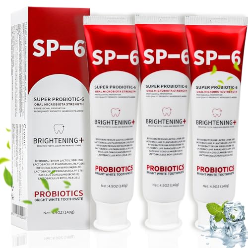 Puasok 3pcs SP-6 Pasta de Dientes Blanqueadora Probiótica, Dentífrico Blanqueador con 6 Probióticos, Pasta de Dientes Sin Fluor, Encías Saludables, Dientes Blancos Naturales, Aliento Fresco a Menta