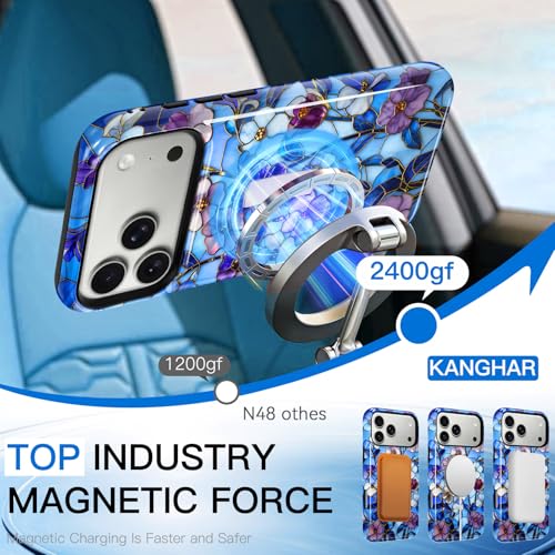 Coque iPhone 17 Pro design vitrail vintage élégant bleu KANGHAR - 3