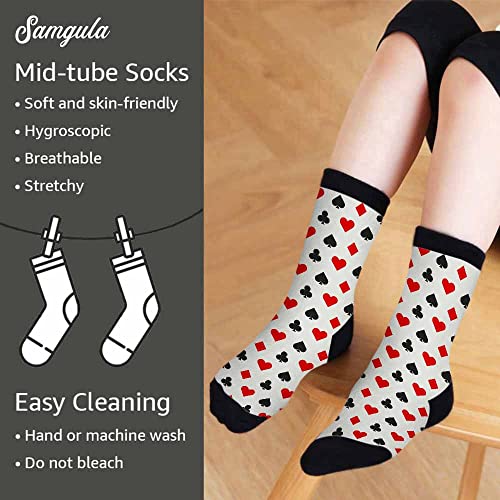 Image of Poker Suits Crew Socks for Woman Size 6-8 Heart Diamonds Spades Clubs Girls Socks