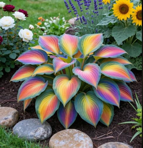 Multi-Colored Variegated Hosta, Easy to Care for, Ideal for Layered Landscaping in Gardens and Flower Borders Hardy Perennial, Excellent Display-8 Bulbs-B
