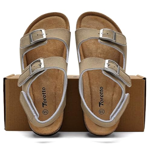 Image of Torotto Toddler Kids Sandals Boys Girls Cork Footbed Sandals with Adjustable Buckle Casual Slides Open Toes Flat