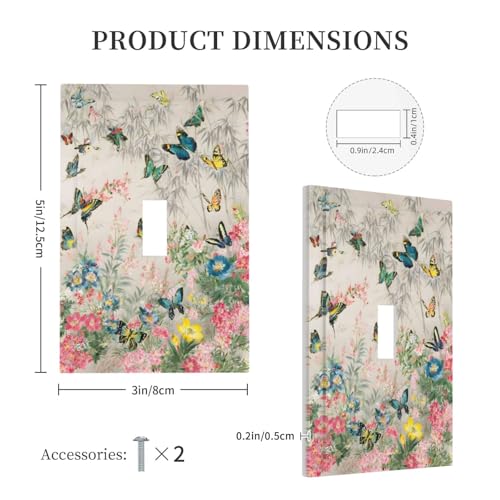 Decorative Switch Covers Plate Boho Wildflowers Butterfly Rustic Blue Pink Flowers 1 Gang Wall Plate Oversized Single Toggle Wall Cover Plate Jumbo Electrical Light Switch Plate Faceplate