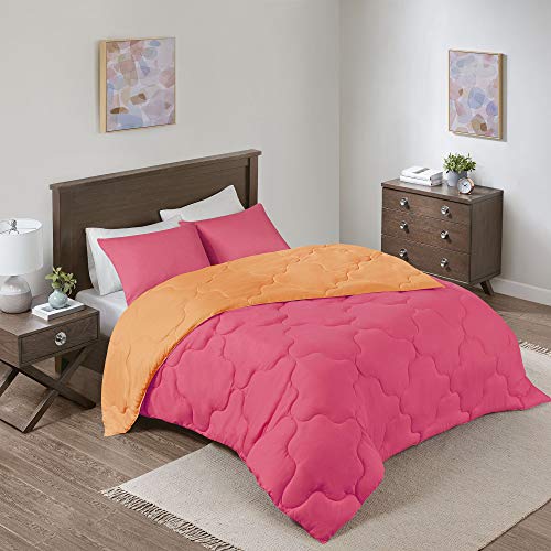 Image of Comfort Spaces Vixie Reversible Comforter Set - Trendy Casual Geometric Quilted Cover, All Season Down Alternative Cozy Bedding, Matching Sham, Pink /Orange, Twin /Twin XL 2 piece