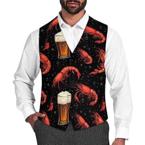Shrimps Beer Men's Suit Vests Business Formal Dress Vest V-Neck Waistcoat for Wedding Casual