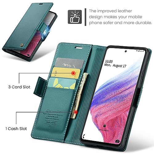 Rerzoiro for Samsung Galaxy A53 5G Case, Premium PU Leather Wallet Case Flip Cover with [RFID Blocking][Card Holder][Stand Function] Shockproof Protective for Samsung Galaxy A53, Blue-Green by Rerzoiro - Image 3