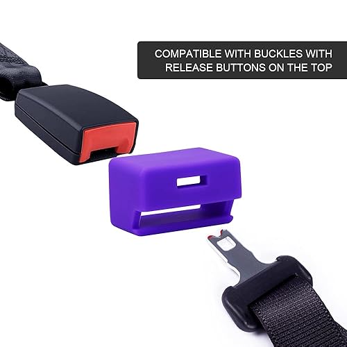 Miniatura 2 de Morlike - Cerradura de silicona para cinturón de seguridad con hebilla segura (morado, 2 unidades)