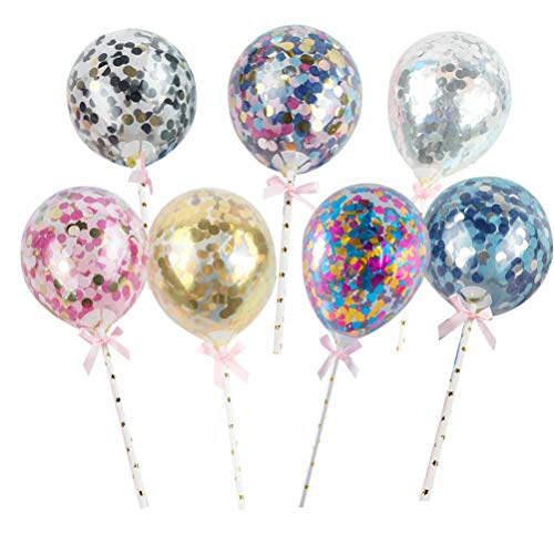 Amosfun Balloon Cake Toppers Mini Transparent Confetti Balloon for Wedding Birthday Valentines Day Evening New Year Party Supplies 7PCS