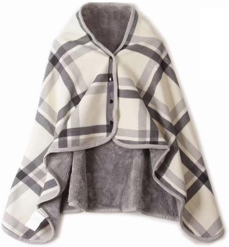 Fleece Draagbare Deken Flanel Plaid Poncho's Sjaal Zachte Pluche Winter Warme Gooi Knoppen Cape Tippet Dubbellaags Lap Comfortabele Wraps, Cremefarben, one size Fleece Draagbare Deken Flanel Plaid Poncho's Sjaal Zachte Pluche Winter Warme Gooi Knoppen Cape Tippet Dubbellaags Lap Comfortabele Wraps, Cremefarben, one size