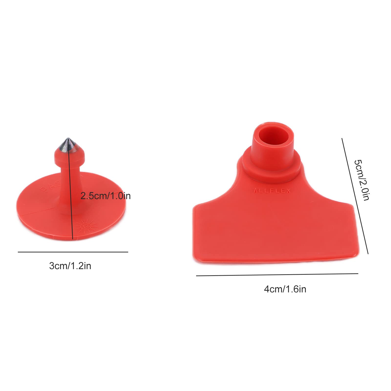 Zestawy plastikowych kolczyków dla zwierząt gospodarskich, trwałe, w jasnych kolorach i konfigurowalne, 100 zestawów po 5 x 4 cm dla owiec, bydła i świń na farmach zwierzęcych (Czerwony)