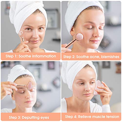 Facial Roller,4 in 1 Rose Quartz Facial Jade Roller & Massager, 4 Changeable heads Facial Skin Care Tools for Face Roller, Eye, Neck, Body