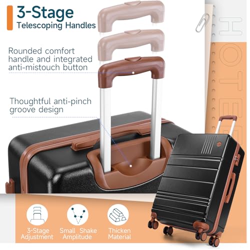 Image of Hoteel Luggage Sets 4 Piece, 4-Year Warranty, Carry-On Luggage with Dual-Spinner Wheels, PC+ABS Hardside Suitcase Set with TSA Lock, Large Checked Travel Suitcases, Black(16 /20 /24 /28)
