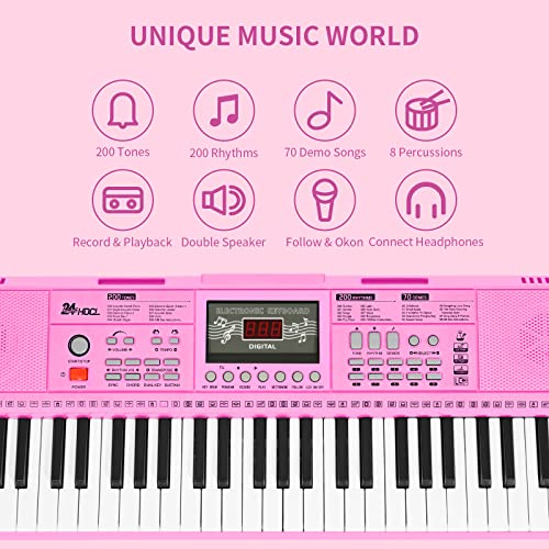 24HOCL Clavier de piano électrique à 61 touches éclairées, musical numérique, 200 rythmes, écran LCD pour enfants… - Les Beatles, Paul McCartney, John Lennon, RIngo Starr, George Harrison 24HOCL Clavier de piano électrique à 61 touches éclairées, musical numérique, 200 rythmes, écran LCD pour enfants… – Image 4