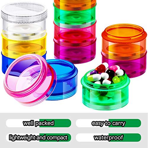 Image of Sieral 2 Set 7 Days Stackable Pill Organizers 7 Compartments Round Pill Boxes Tower Weekly Vitamin Individual Storage Containers Travel Cases with Lids for Medications, Vitamins and Supplements