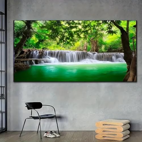 Décoration de chambre vert forêt affiche cascade pour mur blanc - 3