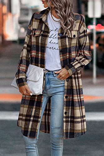 Image of PRETTYGARDEN Womens Plaid Shacket Jacket Flannel Shirts