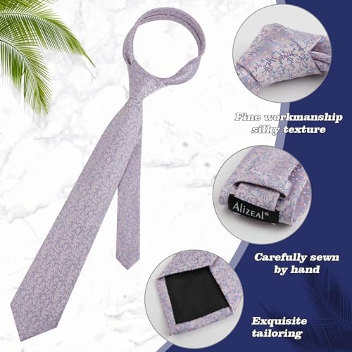 Image of Alizeal Mens 3.15'' Light Color Rustic Tie Handkerchief | with Flower Printed Handkerchief for Wedding Business Daily Wear