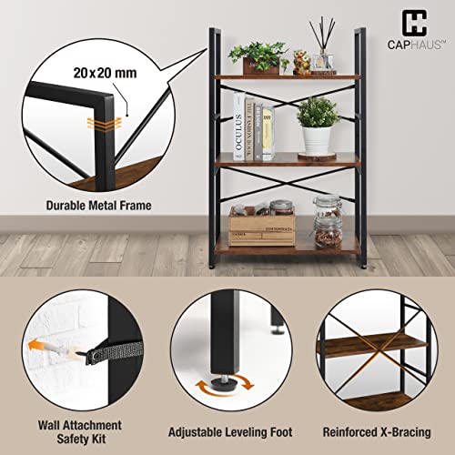 Image of CAPHAUS 2 Tier Small Bookshelf, 24 Inch Width Free Standing Shelf, Bookcase Shelf Storage Organizer, Industrial Book Shelves for Home Office, Living Room, Rustic Oak Vintage Shelves & Metal Frame