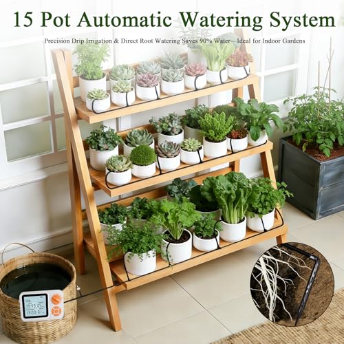 Topotdor Automatic Indoor Plant Waterer for 15 Potted Plants, Self Watering System Drip Irrigation Kit with Programmable Timer & Smart Humidity Detection — view 3