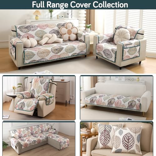 Image of HOKIPO 'HomeHues Series' Printed Quilted 3 Seater Sofa Cover Seat Mat, Multicolor Linden Leaf (IN-809-D7*1)