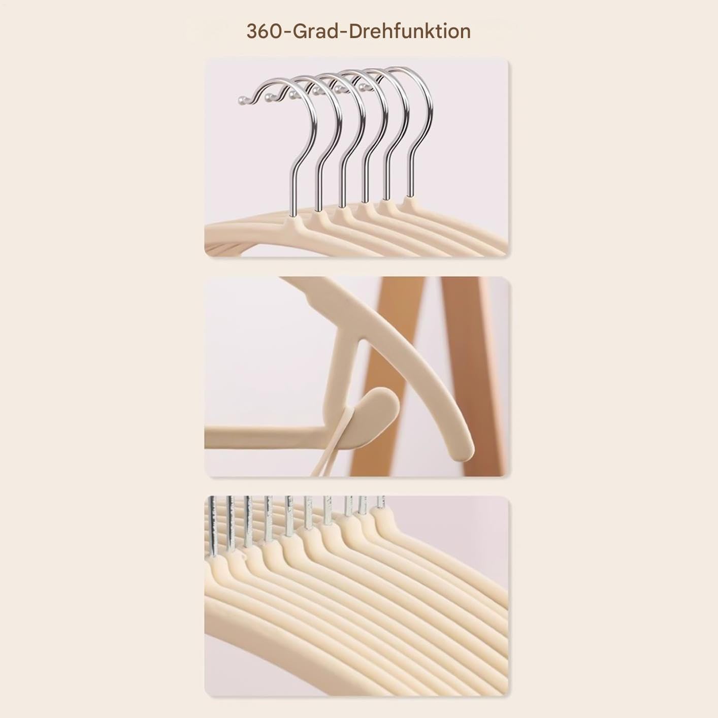 Perchas - 10 perchas resistentes de terciopelo con rotación de 360 grados - gancho para colgar para traje, puerta, abrigo, pantalones, jersey, camisas, organización del armario