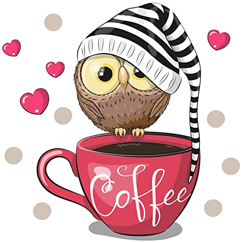WandSticker4U®- Wandtattoo KAFFEETASSE EULE in Pink/Rot selbstklebend I Wandtattoo Küche Kaffee lustig Eule modern Coffee Sticker I Wanddeko Küche Kaffee Deko für Esszimmer Büro Café COOL