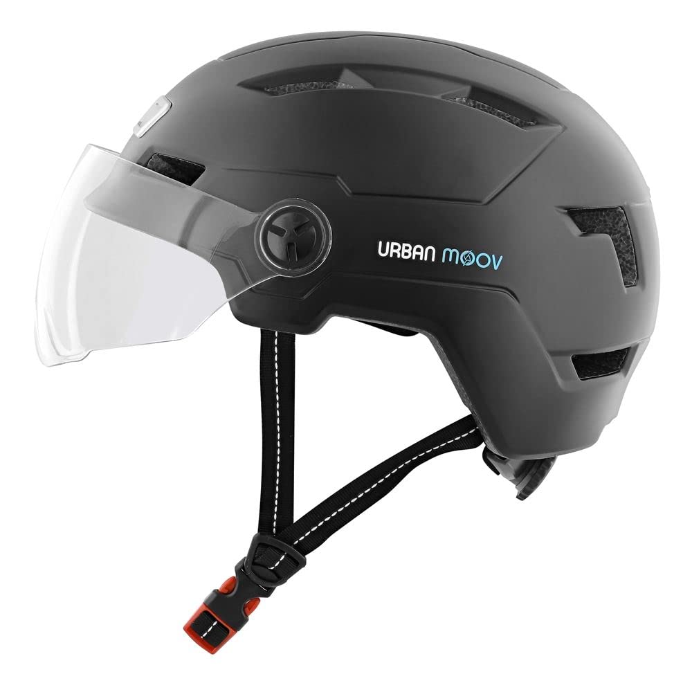 Front view of the T'nB Urban MOOV LED Protection Helmet with clear visor down.