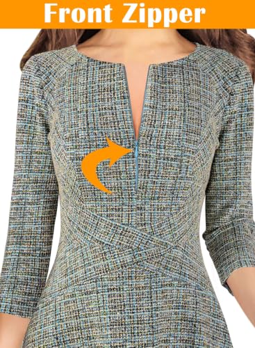 Image of VFSHOW Womens Work Business Office Front Zipper Slim Church A-Line Dress