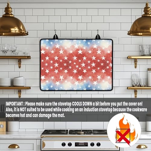 Image of Poceacles Independence Day 4th of July Electric Stove Top Cover Glass Stove Top Heat Resistant Oil Resistant Cooktop Protector Cover for Kitchen Decor, American Flag Tie-dye Star