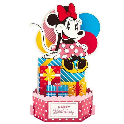 Hallmark Carte d'anniversaire 3D et pop up, Disney Minnie Mouse avec cadeaux et ballons, pour elle, rose, rouge