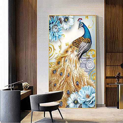 Tableau paon doré 50x100cm pour sublimer votre décoration de salon moderne