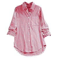 Trachtenbluse Damen Kariert - Rot Weiß Karohemd Trachten Baumwolle Leinen Oktoberfest Bluse Große Größen Trachtenhemd Trachtenmode Knopfleiste Tuniken Hemdbluse A
