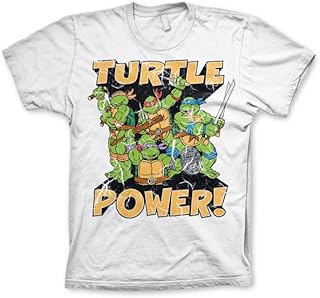 Teenage Mutant Ninja Turtles 正式にライセンスされている TMNT - Turtle Power! メンズTシャツ (白), Medium