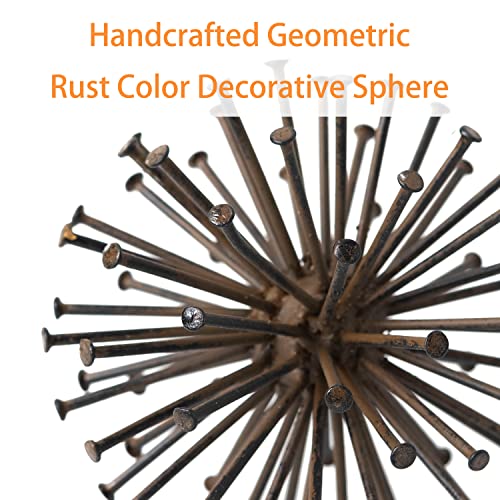 Tickcacy Metal Starburst Sculpture, Spike Tabletop Decorative Sphere, Small Abstract Geometric Urchin Decor Ball, Rusty Iron Table Top Decoration Orb For Home Living Room Bedroom Office Shelf #TOP3